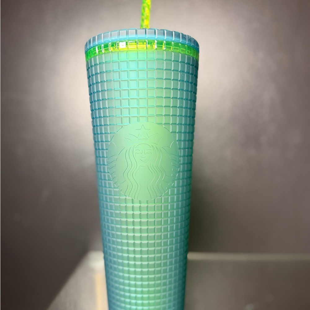 Starbucks Mint Green Grid Tumbler with Neon Lime Accent